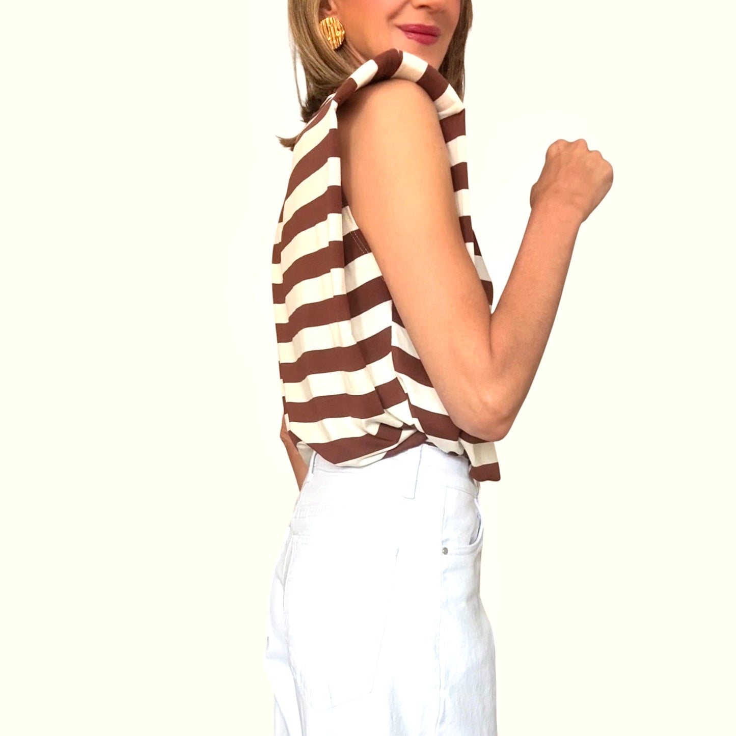 Camiseta hombreras rayas marrón &beige
