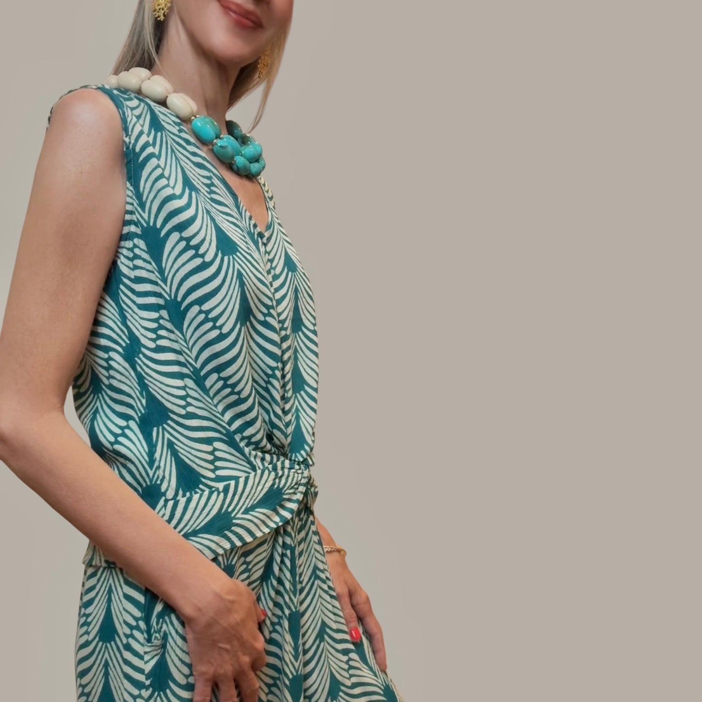 Top nudo estampado turquesa&beige claro