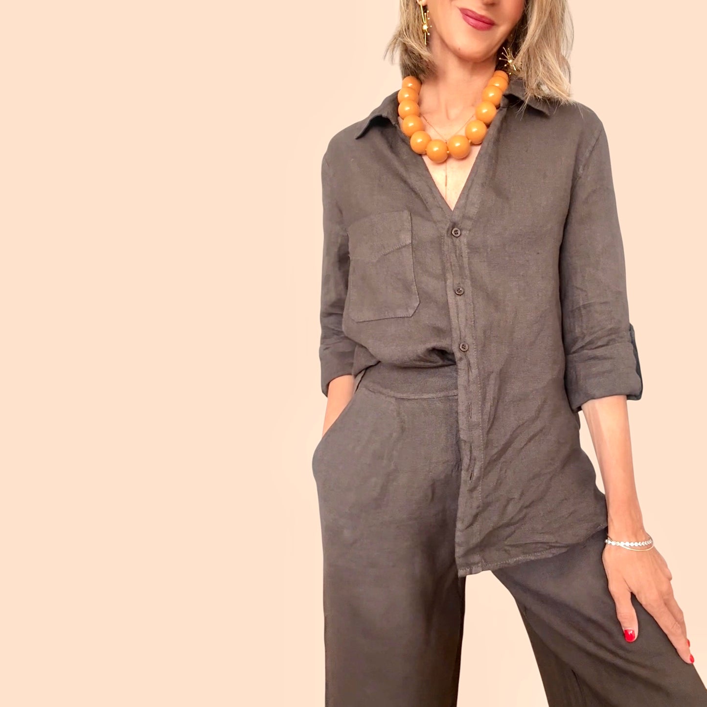 Camisa lino marrón