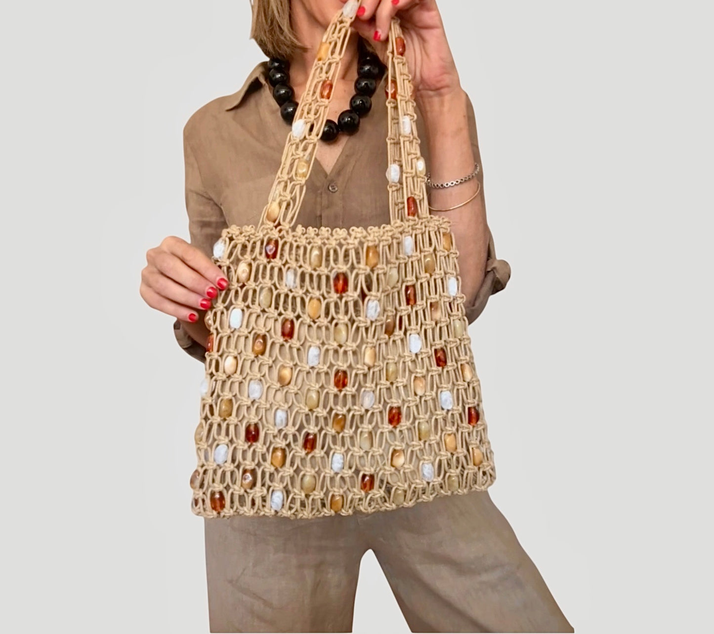 Bolso multipiedras beige