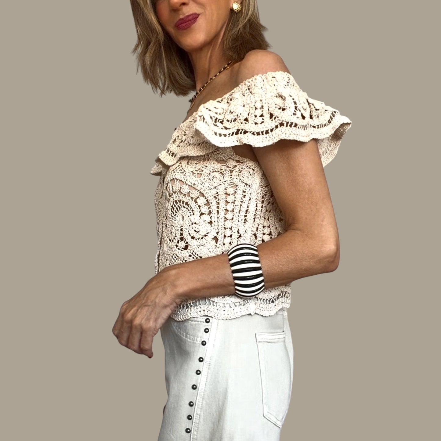 Chaqueta crochet beige