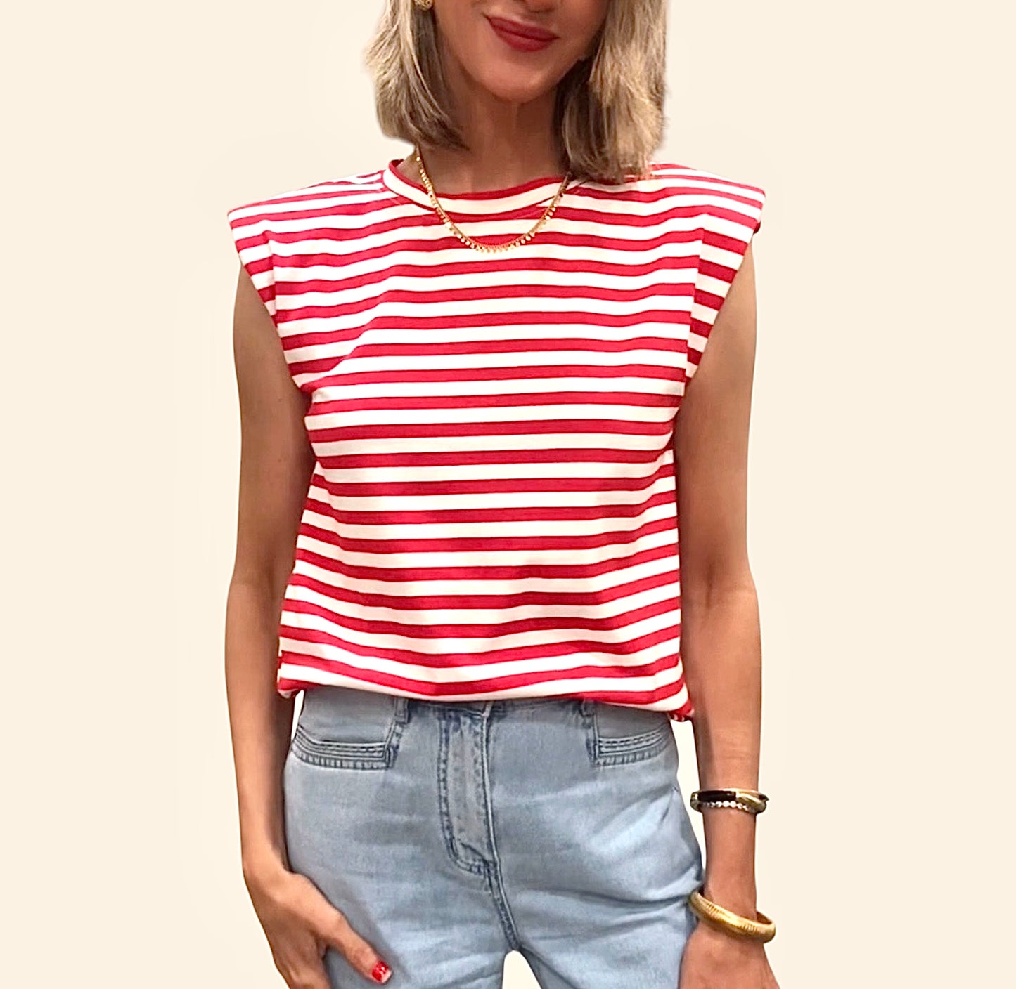 Camiseta rayas hombreras rojo&blanco