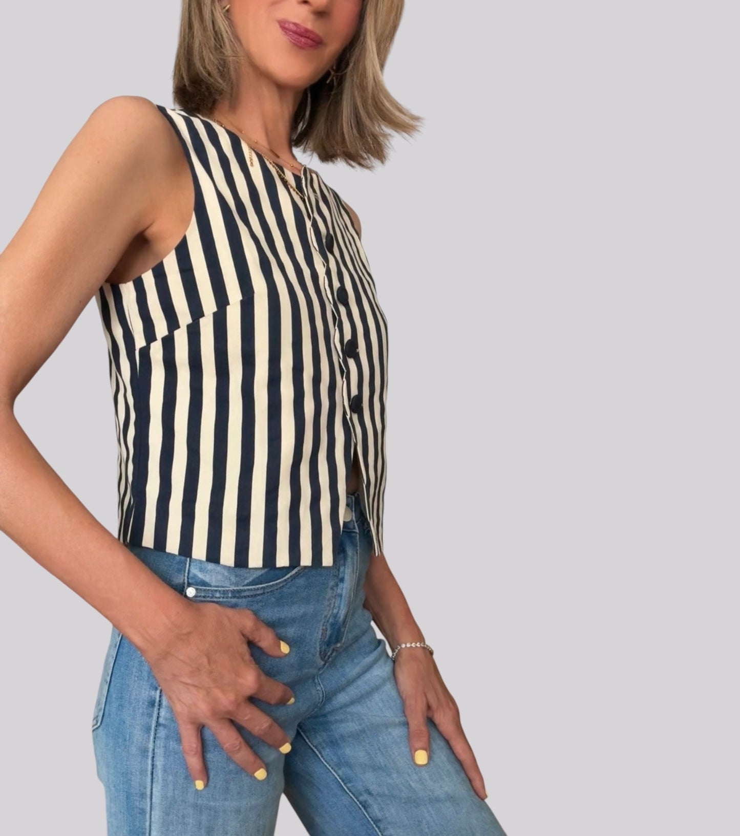 Chaleco rayas azul marino & beige claro