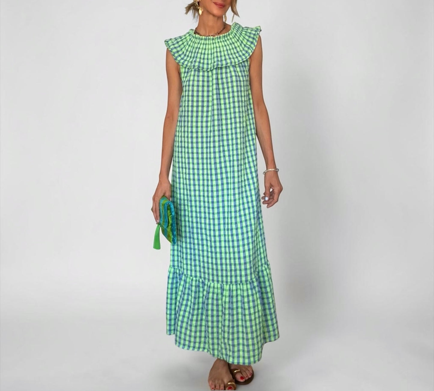Vestido vichy azul& verde