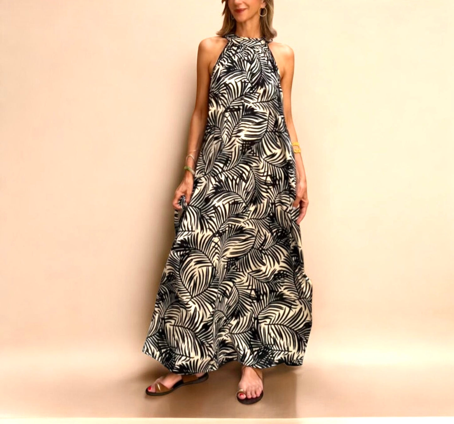 Vestido Cristina negro & beige