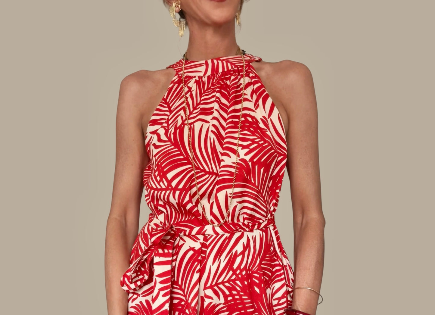 Vestido Cristina rojo& beige