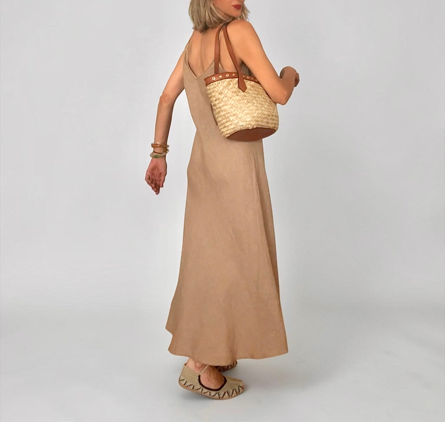 Vestido beige lino