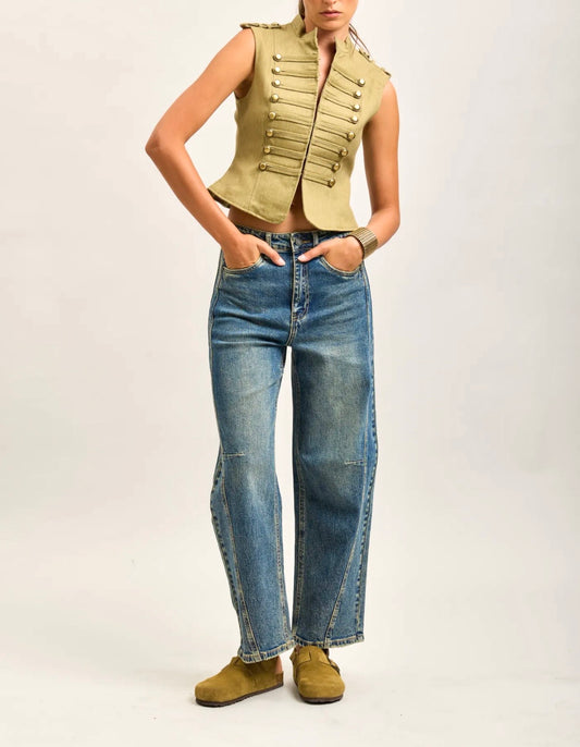 Denim barrel tiro alto