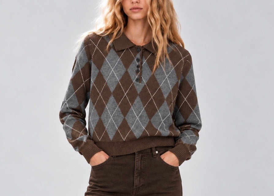 Jersey tipo polo marrón &gris