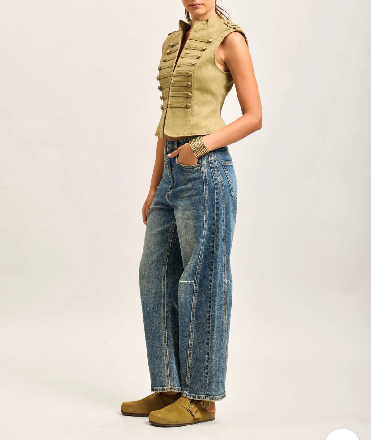 Denim barrel tiro alto
