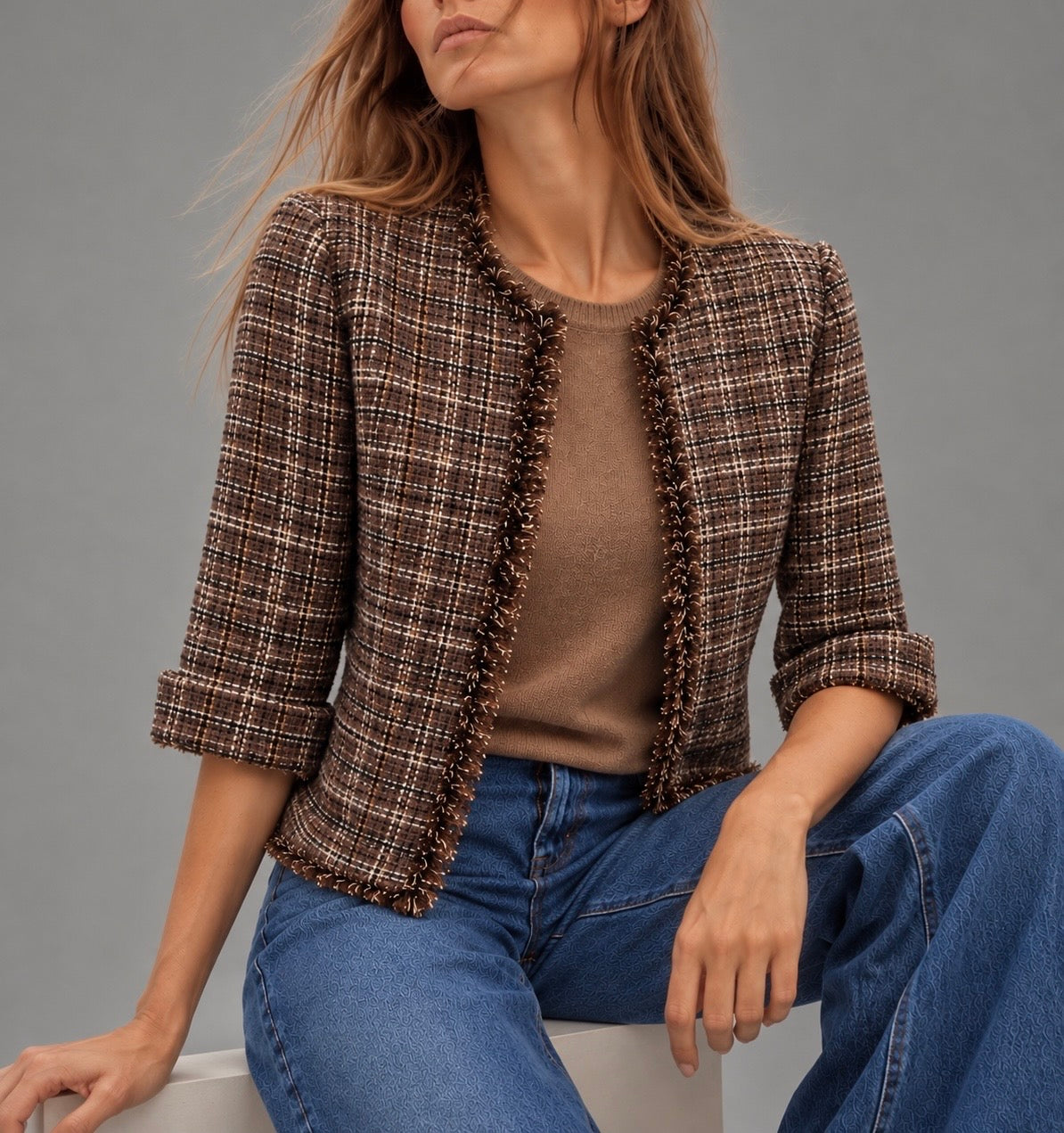 Chaqueta tweed marrón