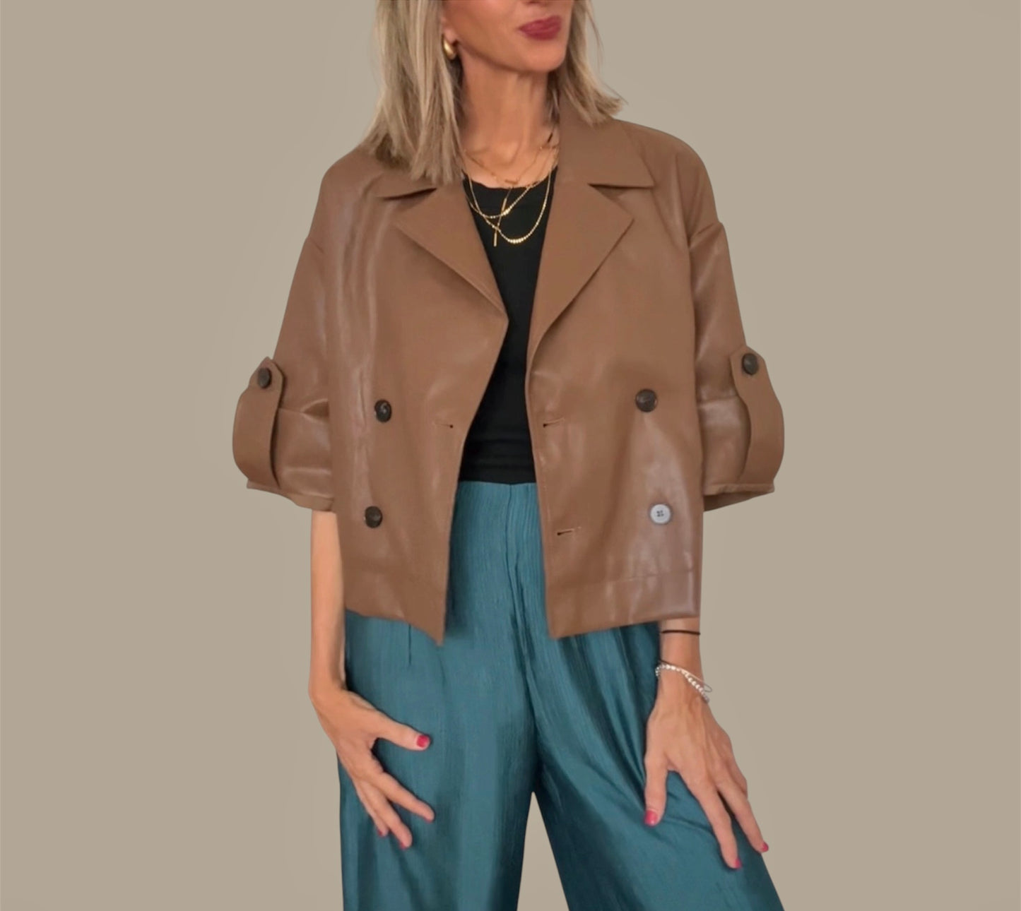 Chaqueta efecto piel camel