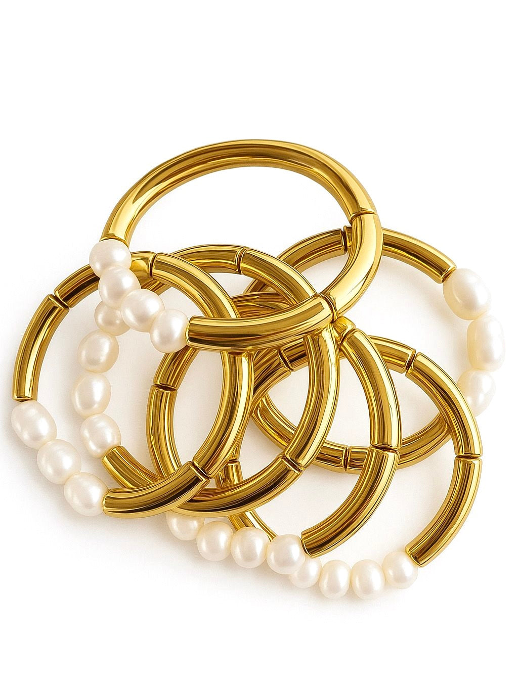 Pulsera elástica perlas resina dorada