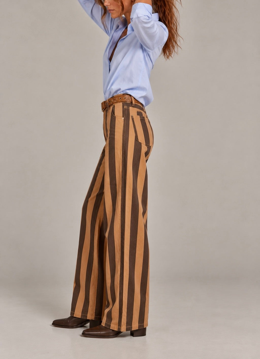 Pantalón wide leg de rayas camel /choco