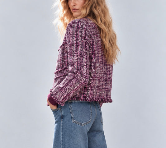 Chaqueta tweed multicolor ciruela