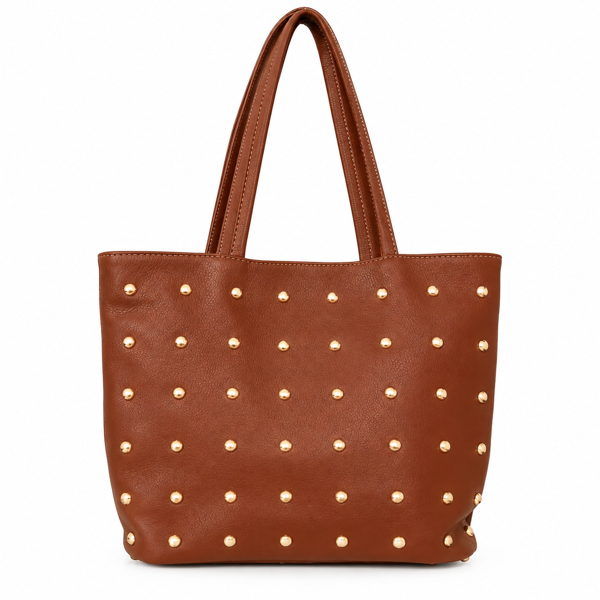 Bolso Shopper Camel con Tachas Doradas