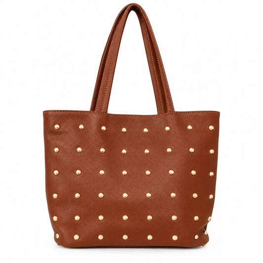 Bolso Shopper Camel con Tachas Doradas