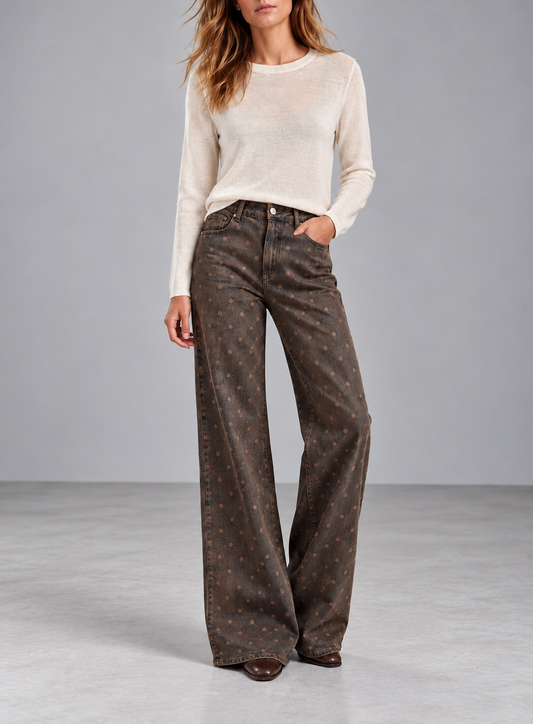 Denim wide leg efecto lavado topos marrón/taupe