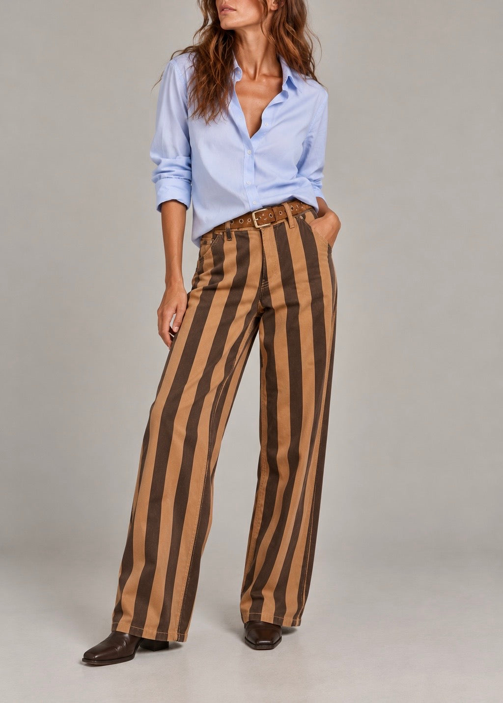 Pantalón wide leg de rayas camel /choco