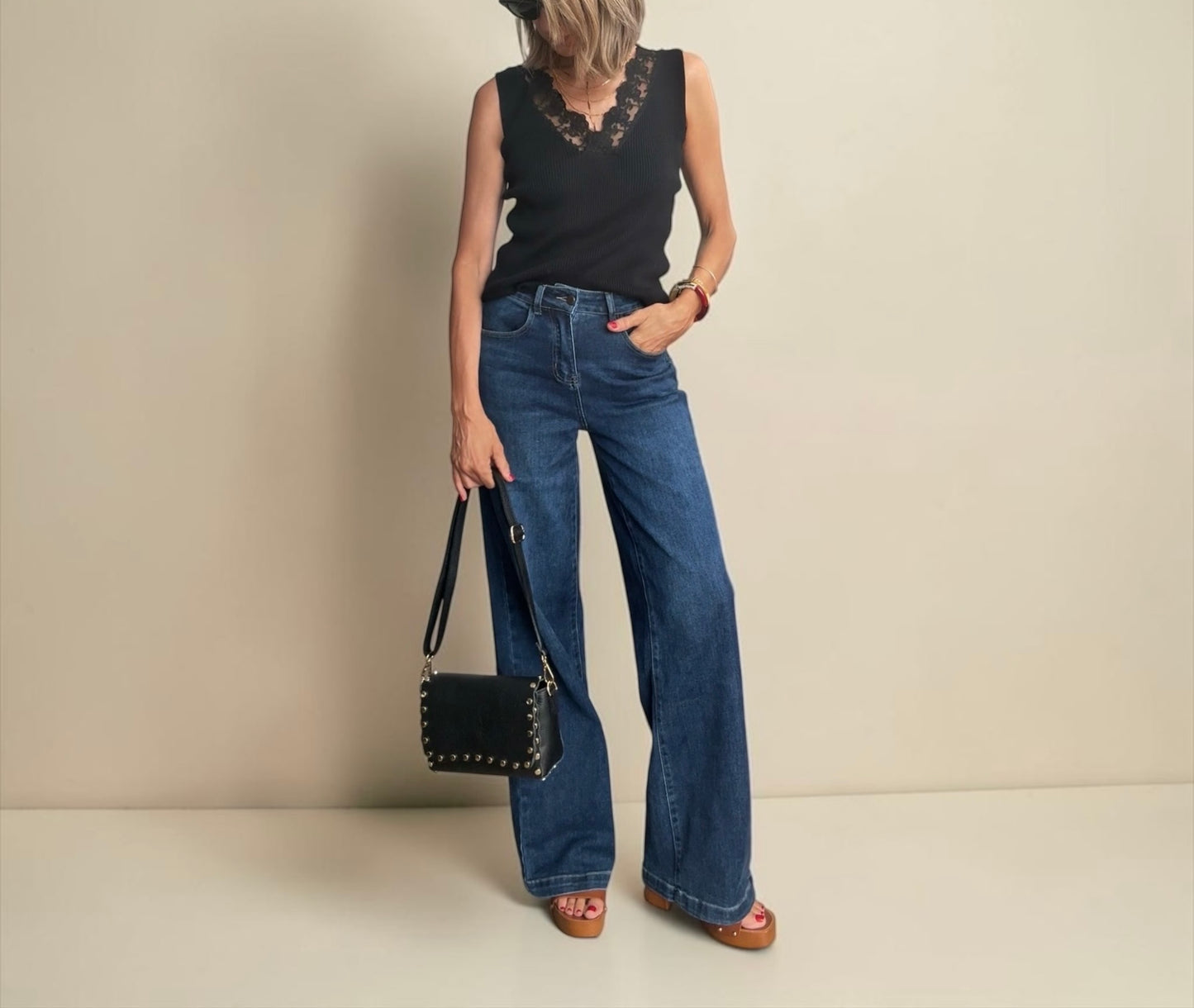 Denim corte recto azul medio