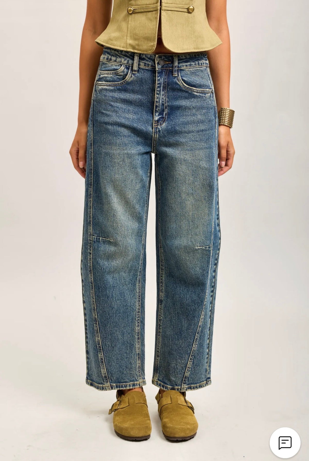 Denim barrel tiro alto