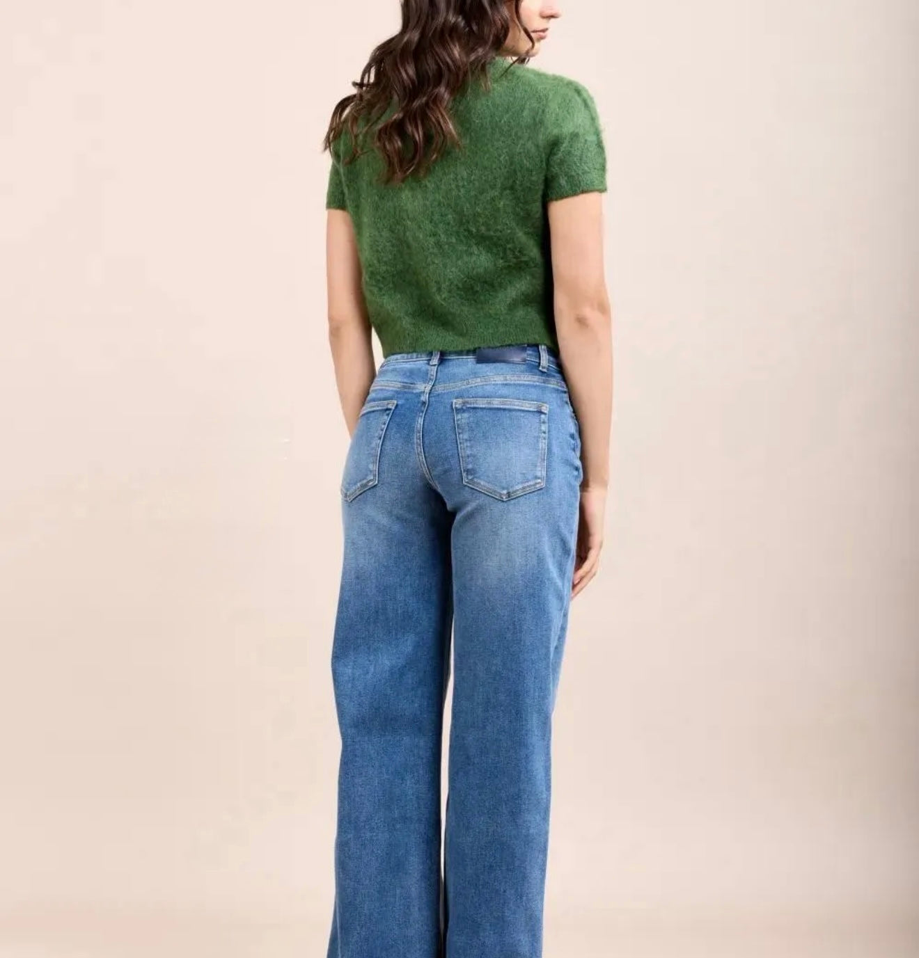 Denim botón cruzado wide leg azul