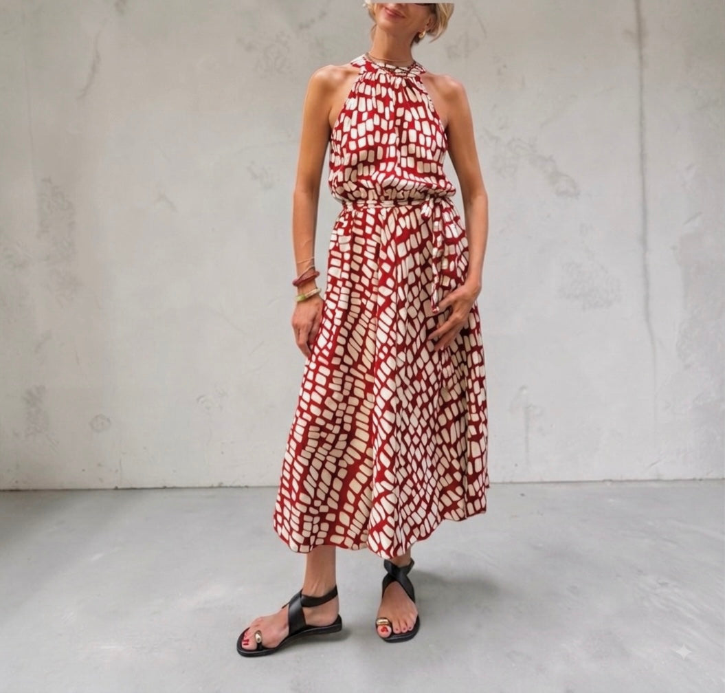 Vestido halter rojo teja