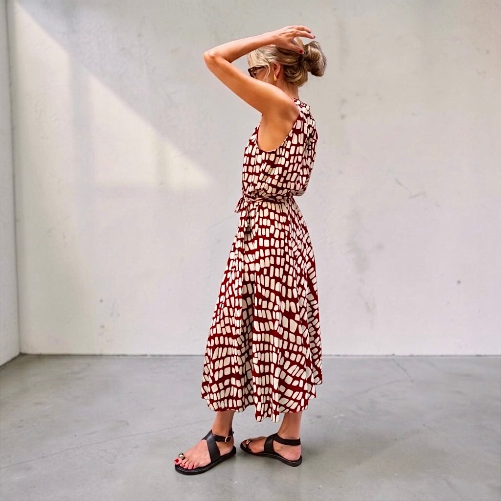 Vestido halter rojo teja