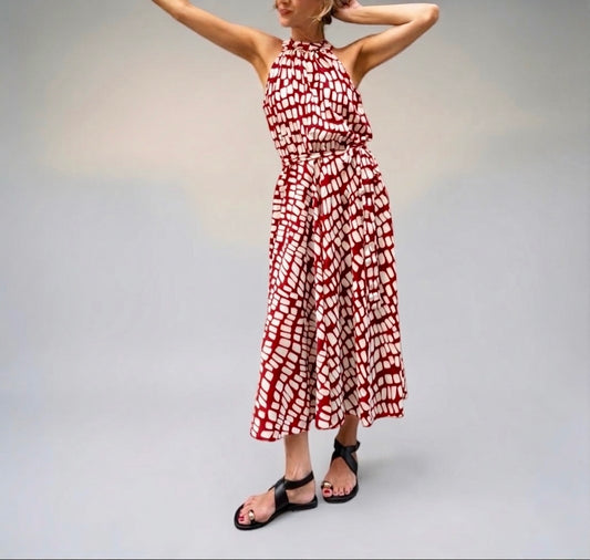 Vestido halter rojo teja