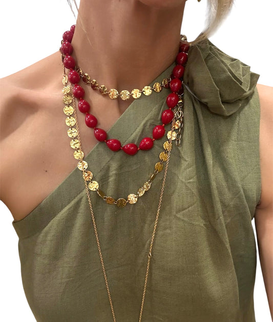 Collar perlas ovaladas rojo