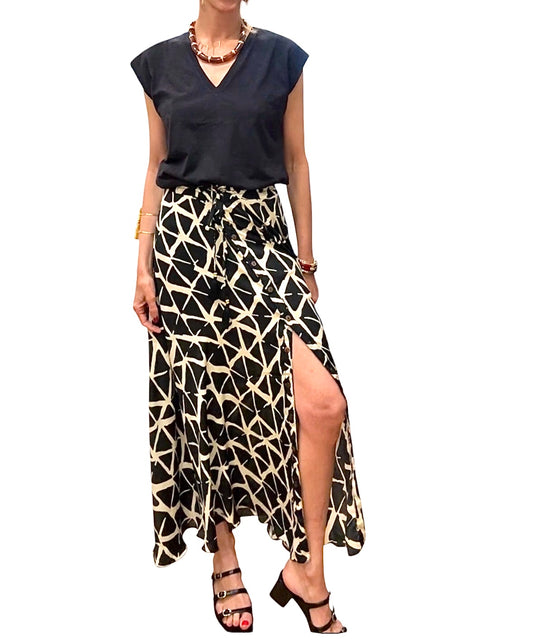 Falda seda negro&beige
