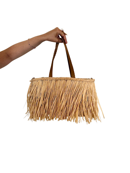 Cesta de paja correa camel