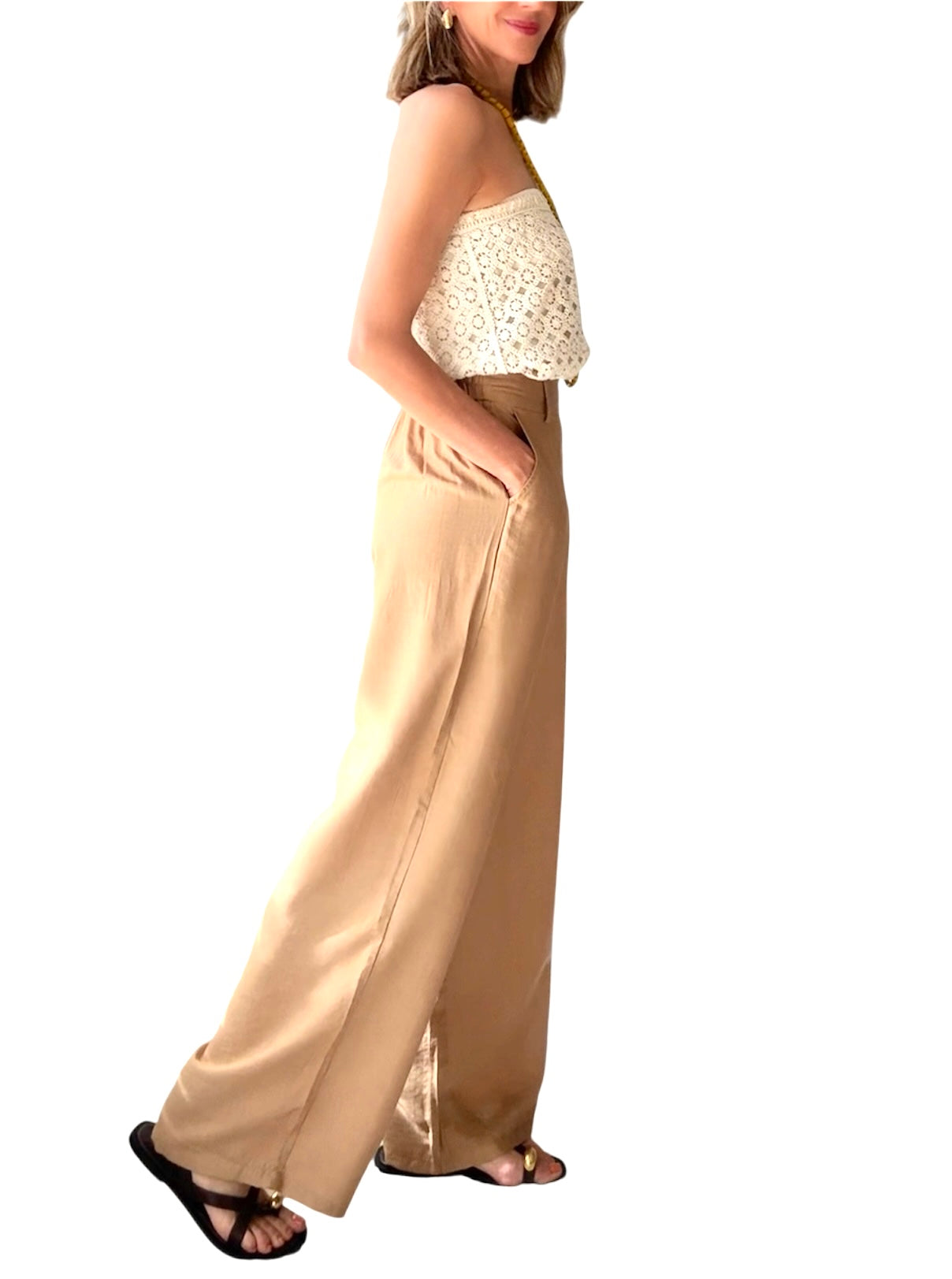 Pantalón fluido beige