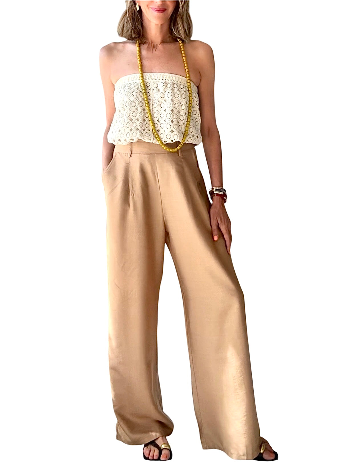 Pantalón fluido beige
