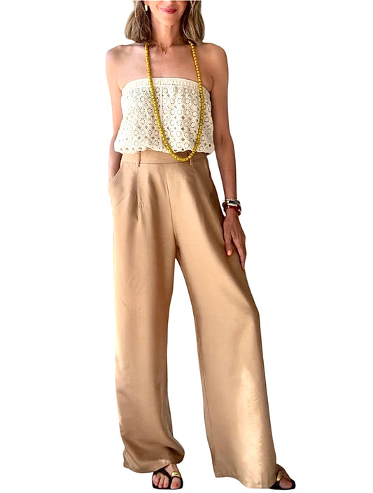 Pantalón fluido beige