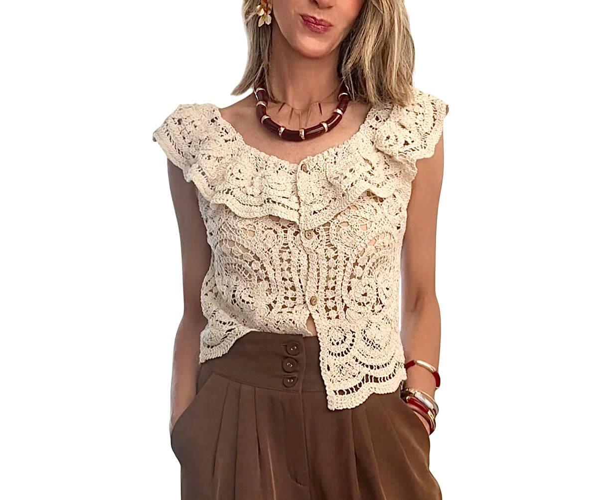 Chaqueta crochet volantes