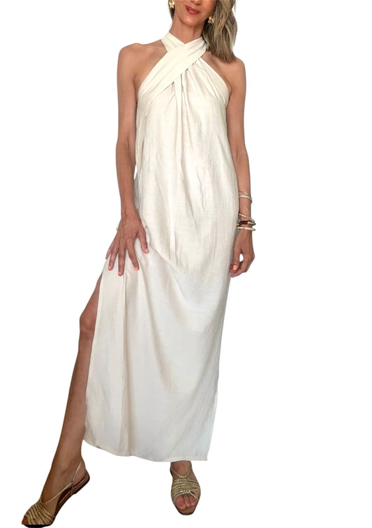 Vestido halter beige