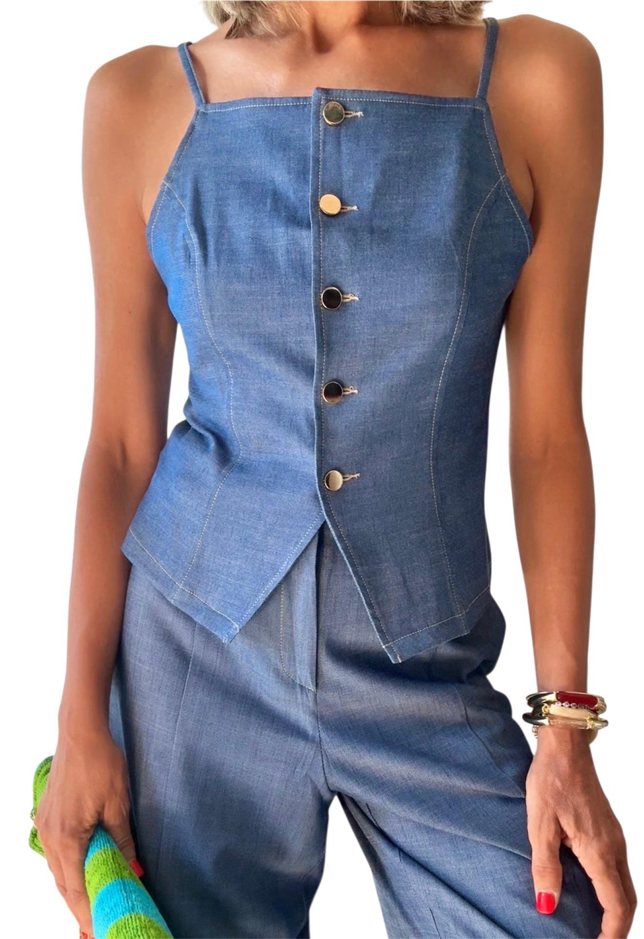Chaleco denim fino azul