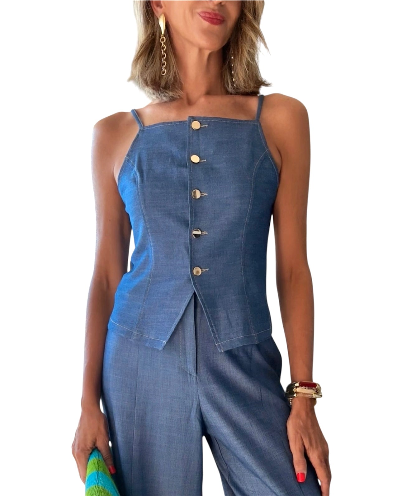 Chaleco denim fino azul