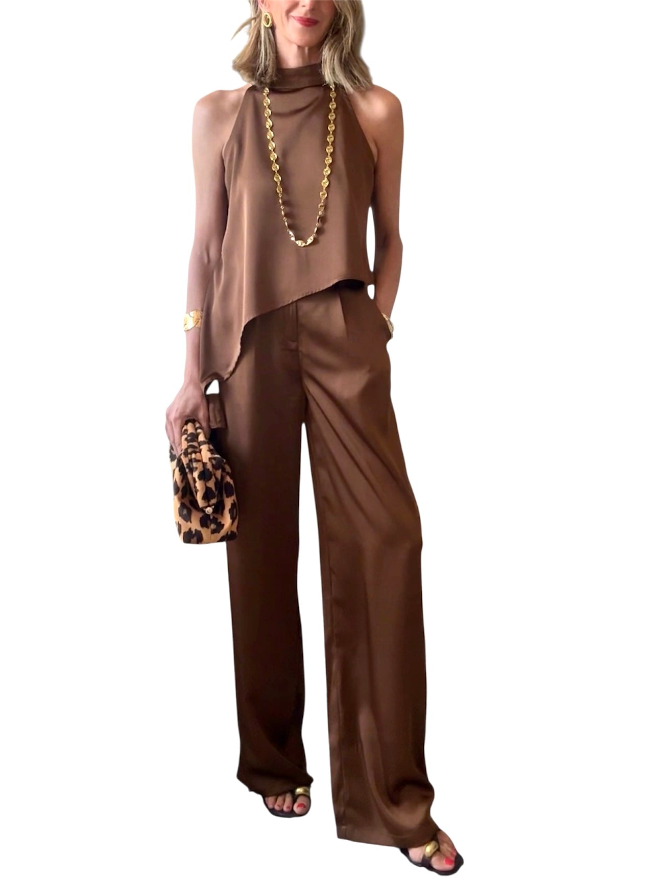 Conjunto satinado marrón