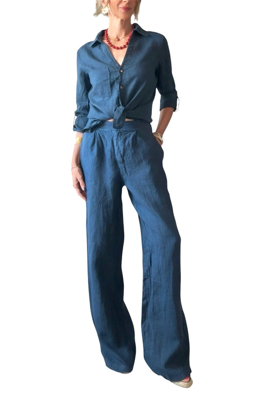 Pantalón lino azul marino