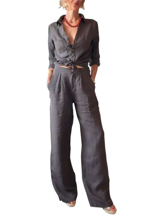 Pantalón lino marrón