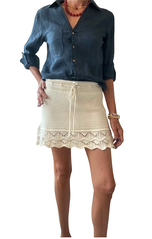 Mini falda crochet beige
