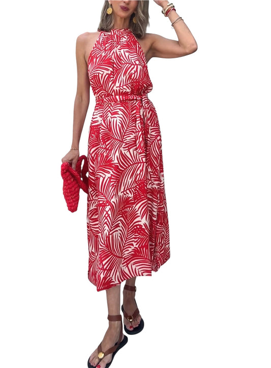 Vestido estampado rojo&beige