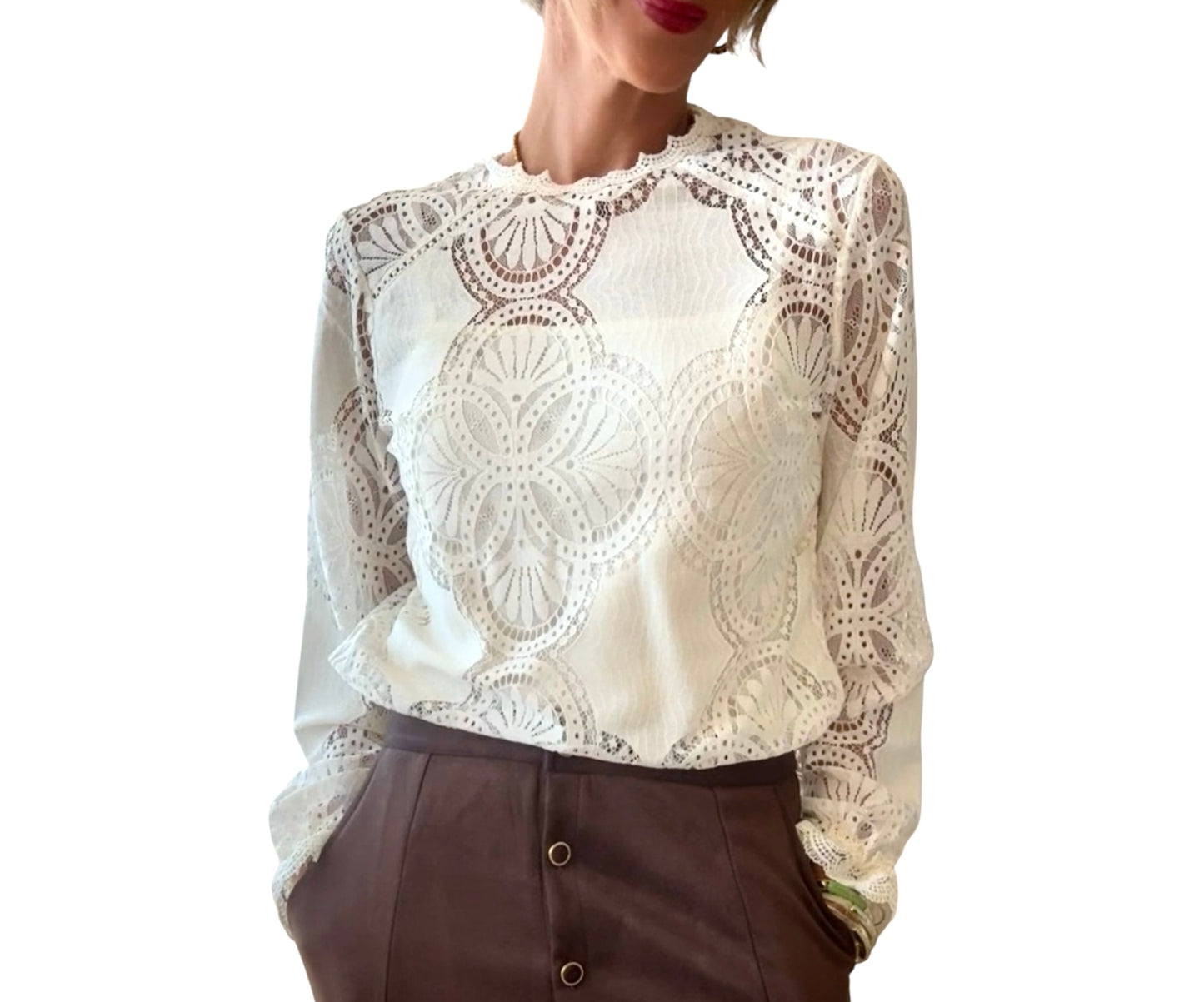 Camiseta encaje beige