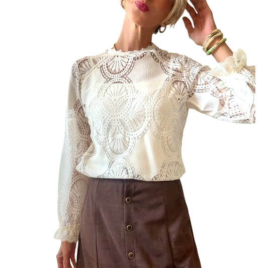 Camiseta encaje beige