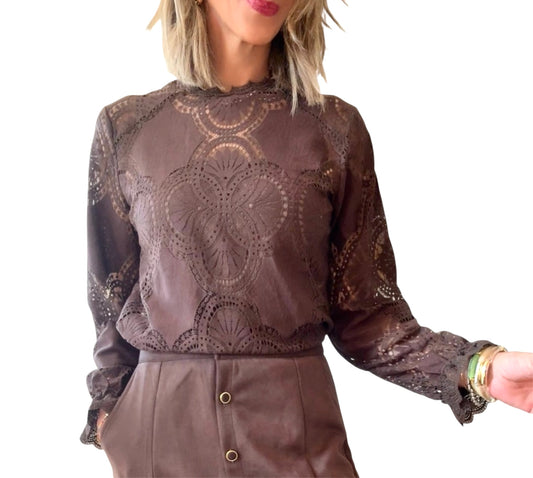 Camisa  encaje marrón