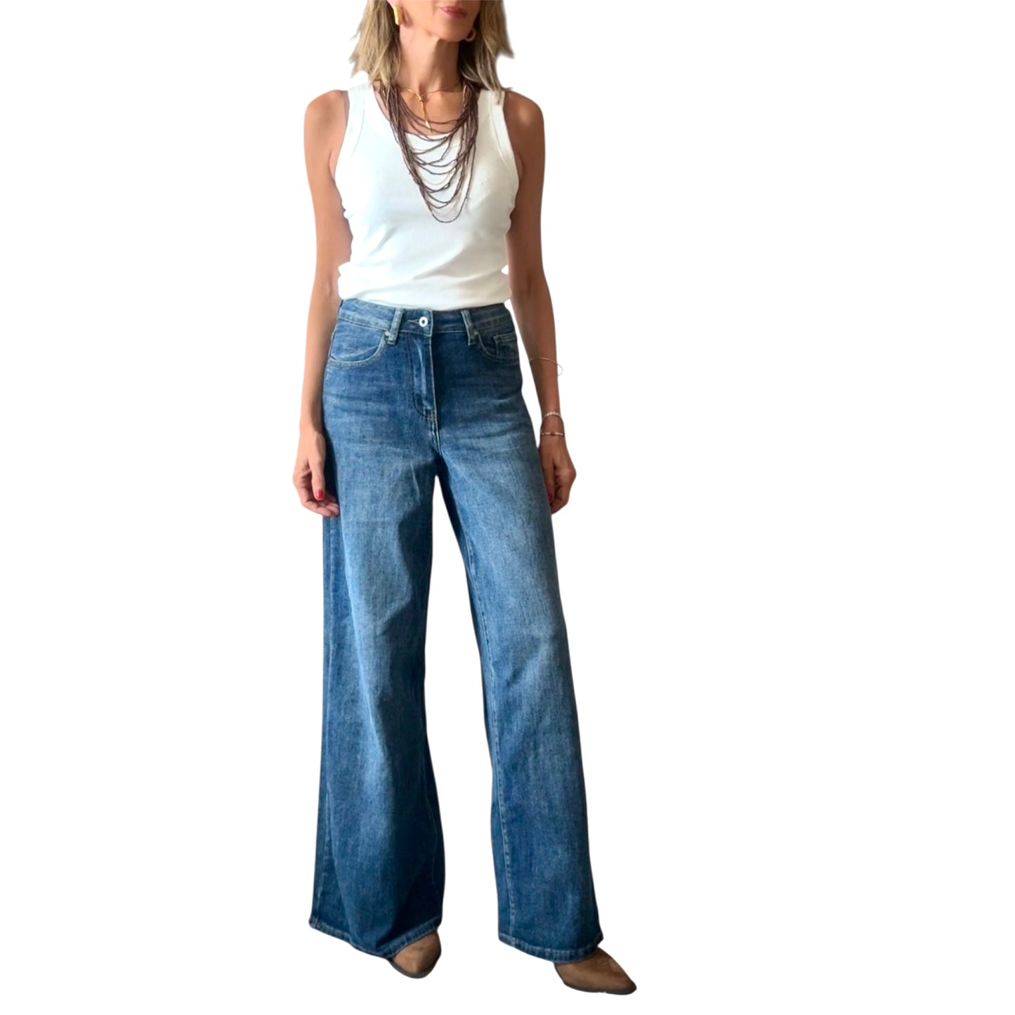 Denim pierna ancha azul