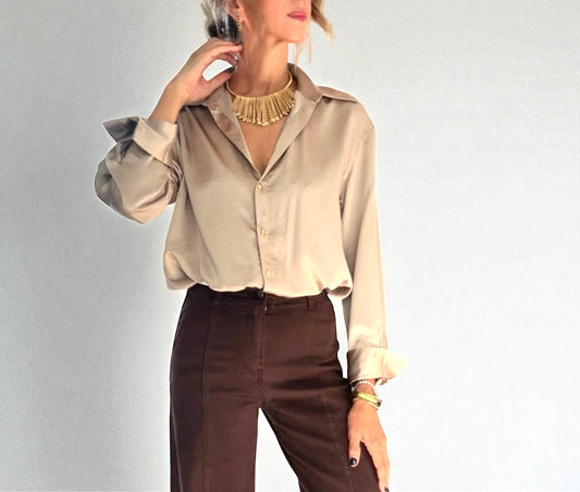 Camisa satinada beige