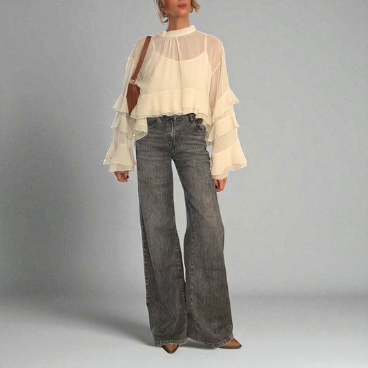 Camisa volantes beige